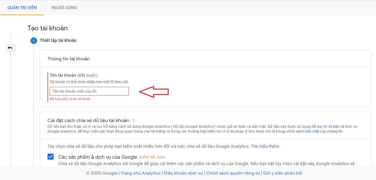 Điền tên tài khoản Google Analytics