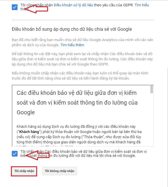 Xác nhận tạo tài khoản Google Analytics