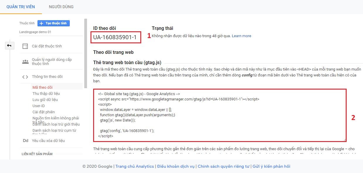 Thông tin tài khoản Google Analytics